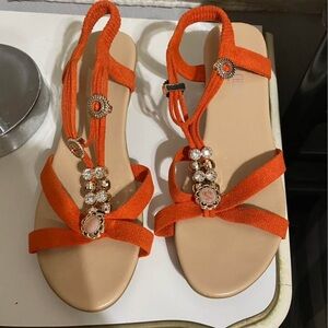Elegant Orange Sandals with Gemstone Accents
